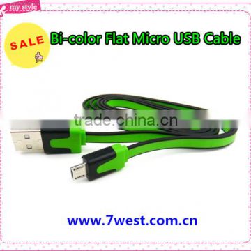 New Arrival Bi-color Flat Micro USB Cable Data Charger Cable Cord for Samsung HTC Motorola Black berry