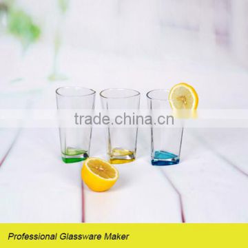 cheap 3pcs trangle glass cup set with based color
