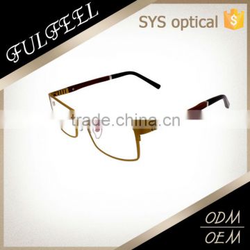 Unique design titanium and wood mixture temple fashion optical glasses