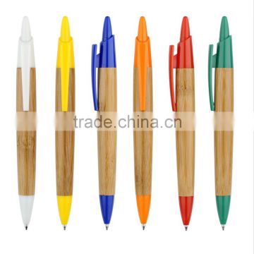 Eco-frienfly Bamboo barrel with solid color/ silver plated plunger ball point pen for school