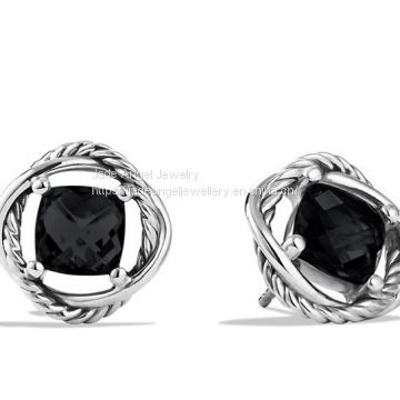 Designs Inspired David Yurman Sterling Silver 7mm Infinity Earrings with Black Onxy