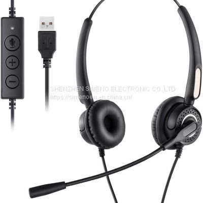USB Headset with Microphone,SIMENO Computer Headsets with Microphone for Laptop/PC, Wired Phone Headset for Call Center/Online Course/Office