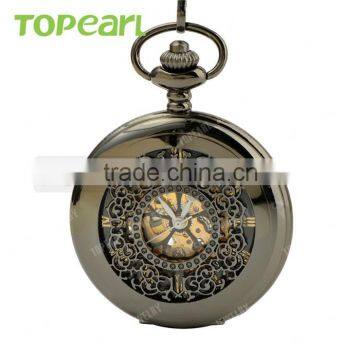 Topearl Jewelry Gold Roman Numbers Dial Pocket Watch Mechanical Black Pocket Watch LPW645