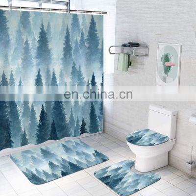 Hot selling  shower curtain set for bathroom printed hotel shower curtain sets with rugs