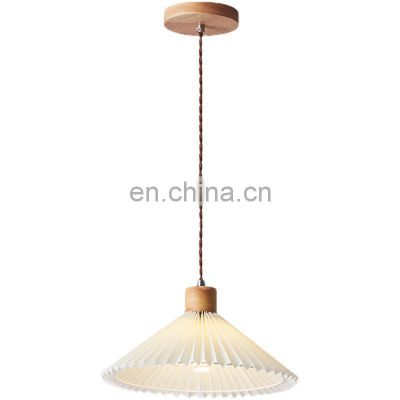 Modern INS Pleated Pendant Light Bedside Solid Wood Hanging Lamp For Home Table Dining Room Japanese Minimalist Creative Lamps