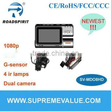 Newest car camera 3inch TFT 1080p GPS G-sensor 2CH support multi-function with H.264 compression video registrator