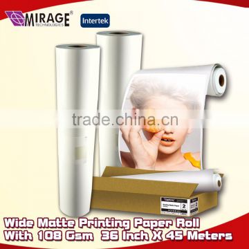 Wide Matte Printing Paper Roll With 108 Gsm 36 Inch X 45 Meters