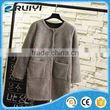 Korean stylish women's clothing lambs wool long coat