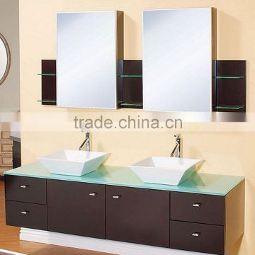 solid wood bathroom furniture with green glass top