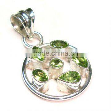 925 sterling silver peridot semi precious gemstone pendant