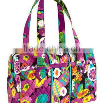 100% quilted cotton flower printing women travel tote bag