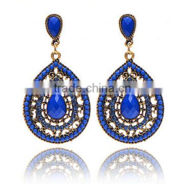 Gold plating cheap vintage jewelry blue rhinestone Bohemia drop earrings 2016 X63-3