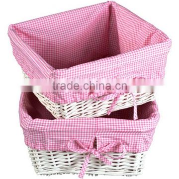 White Wicker Basket Set with Pink Liners, white wicker basket with pink liner