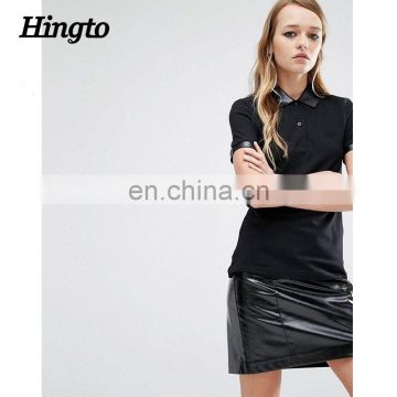 Women cotton/elastane stretch tennis polo t shirts black color design