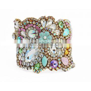 Aidocrystal Handmade Colorful Crystal Wedding Bracelet Crystal Cuff Bangle