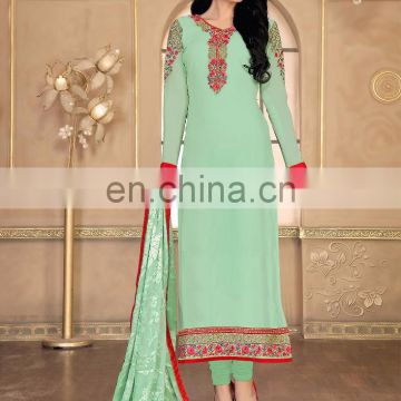 Green Colored Georgette Chudidar Suit.