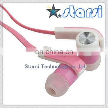 high quality popular flat cable earphone with mic for mobile, mp3/mp4