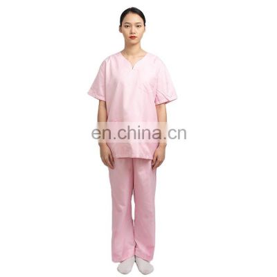 Custom Women Hospital Uniform Pink V Neck Ladies Nurse Doctors Fashion Surgical Medical Scrubs Suits