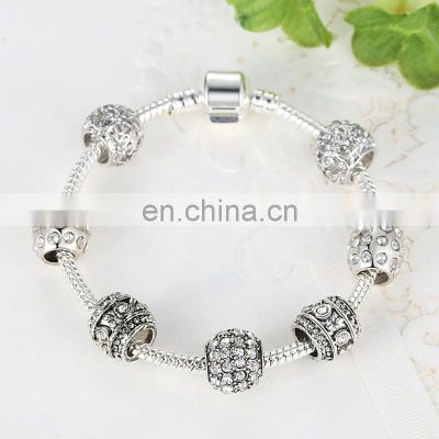 Women Bracelet Silver Color Crystal Bead Charm Bracelet For Women Jewelry