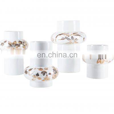 New Chinese Porcelain Vase Set For Flower Arrangement White Ceramic Vase with Golden Pattern Home Decoration