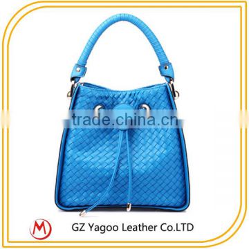Sky Blue Woven PU Cheap Bucket Bag