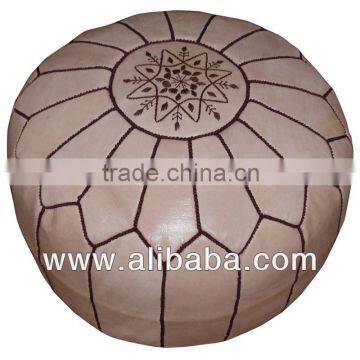 Natural leather handcrafted Moroccan Leather Pouf with brown stitching