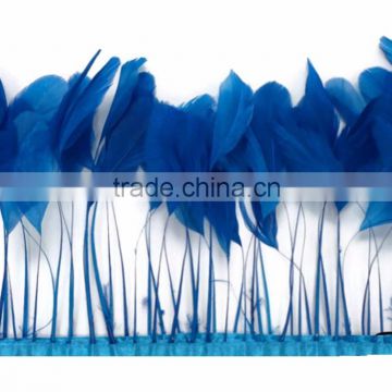 Stripped blue Coque Tails Fringe rooster feather trim