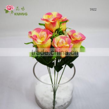 6 heads smile rose buds colored cheap polyester flower mini flower bunch