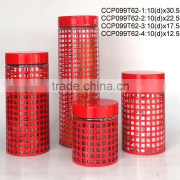 Round glass jar with engraving metal casing (CCP099T62)
