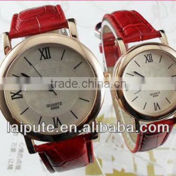 2013 Fashion red Couple Watch,red leather round case pair watch