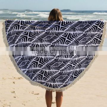 custom logo 150cm large round beach towel with tassel