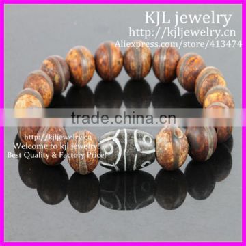 KJL-BD5218 Tibetan Matte Agate Oneline round beads Bracelet White Jade beads Stretch bracelet