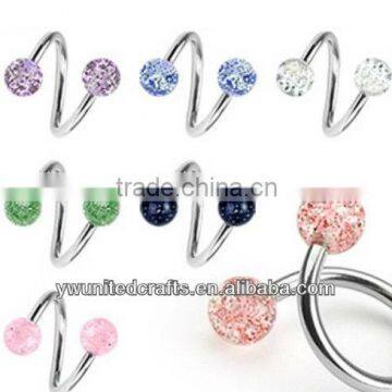 GLITTER BALLS BELLY NAVEL RING STEEL TWIST CIRCULAR