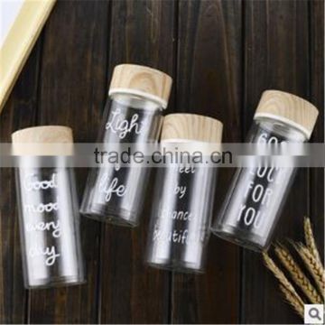 Wholesale new product-heat resistant double wall borosilicate glass bottle with bamboo lid 200ml/300ml