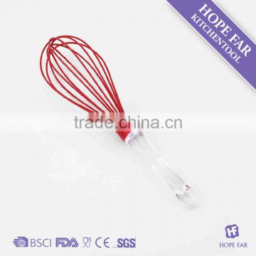 0300208 High quality 10" red color silicone kitchen whisk with PS handle