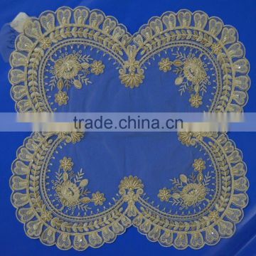 High quality beautiful hand bead pearls round wedding lace table cloth made in china