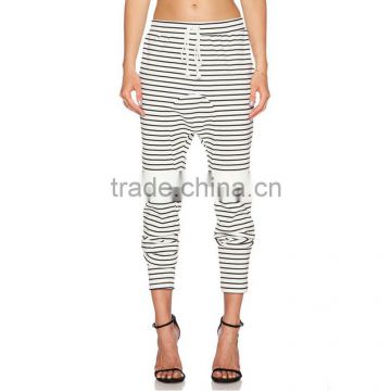 Drop crotch fashion striped drawstring jogger trousers women