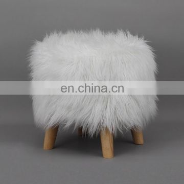 Customized modern faux fur fancy ottoman pouf with wooden legs comfortable in living room