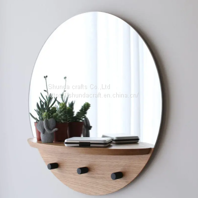 Wall Mounted Round Moon mirror with shelf Hanging Storage Display glass mirror Wall Decor for bathRoom