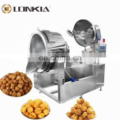 LONKIA Full automatic commerical ball shape industrial popcorn kettle corn making machine from pan pot production line price