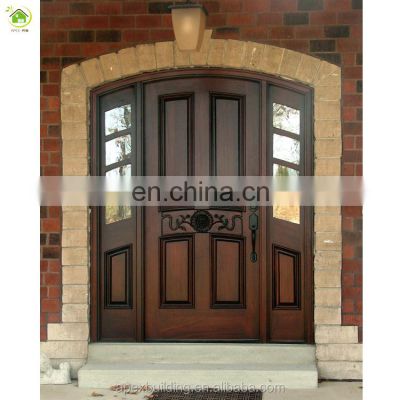 36 inch teak wood double front mother and son door design with 2 sidelights