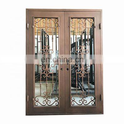 contemporary residential home main exterior cast metal frame flat panel design double leaf security wrought iron and glass doors