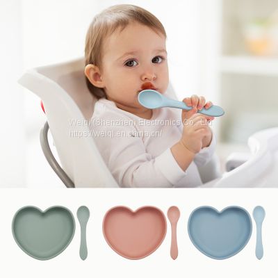 BPA Free Silicone Baby Dinner Plate Heart Placemat with Suction Base