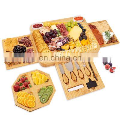 Bamboo Cheese Board Cutlery Set Serving Plate With Slate Includes Cheese Knives Tools