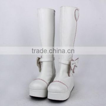 6.5cm heel ladies long white leather punk Platform Lolita boots shoes