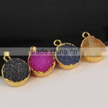 JF6798 Hot sale 12mm small tiny sparkly natural agate round druzy pendants