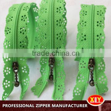 2015 hot sale polyester tape lace zipper , wedding dress zipper