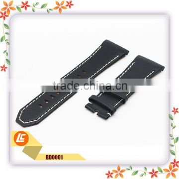 Luxury Modern Style Latest Custom Logo Genuine Calf Leather Watch Band with stitching line in black color