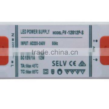 light and thin plastic shell led driver 12v 12w constant voltage power supply