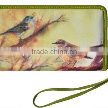 Fahsion Printed Birds Handbag/Purse/Cosmetic Case,Polyester with Leather Trim, X8004A120031